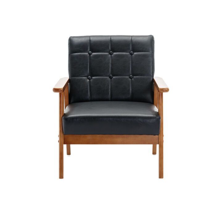 Leisure Chair with Solid Wood Armrest and Feet, Mid-Century Modern Accent chair, for Living Room Bedroom Studio chair