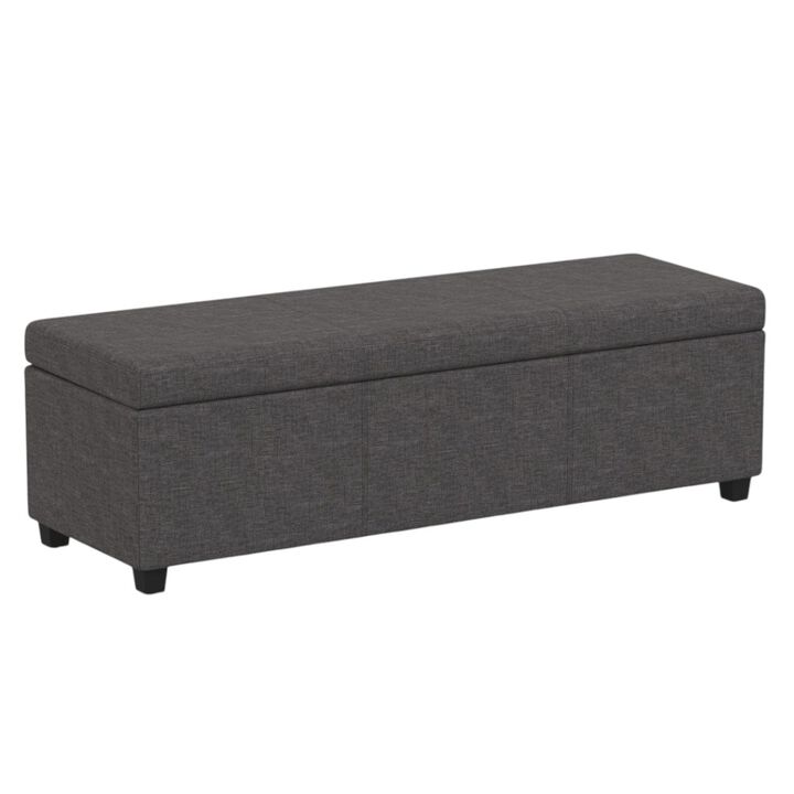 HomeRoots 54" Fawn and Dark Brown Faux Linen and Solid Wood Upholstered Storage Bench With Flip Top