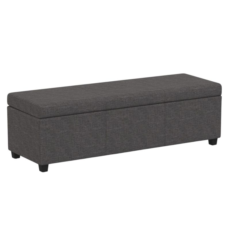 HomeRoots 54" Fawn and Dark Brown Faux Linen and Solid Wood Upholstered Storage Bench With Flip Top image number 0