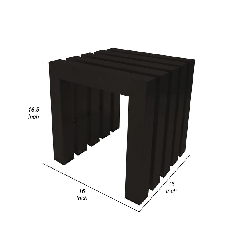 Namo 17 Inch Accent Stool, Modern Slatted Design, Rectangular, Black Steel image number 4