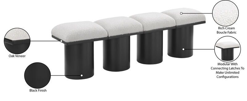 Meridian Furniture Pavilion Cream Boucle Fabric Bench