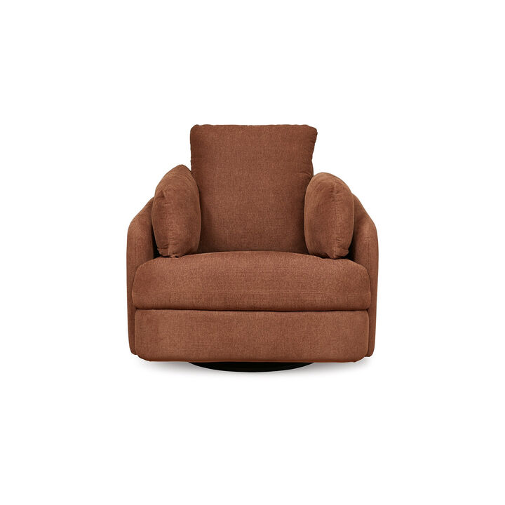 Meso Swivel Manual Glider Recliner Chair, Orange Nuvella Polyester - Benzara