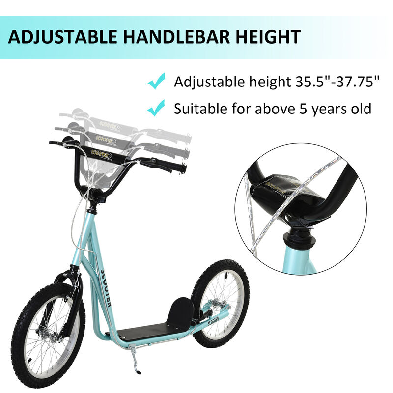BreeBe Youth Scooter Kick Scooter, Max Load 220 LBS., with Adjustable Handlebar, 16" Inflatable Wheels, Dual Brakes image number 3