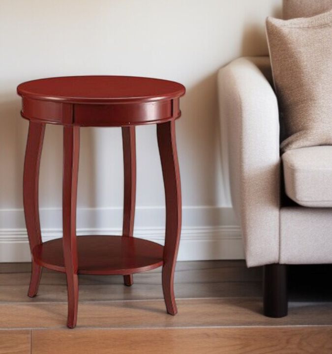 Hivvago 24 Inch  Red Wood Round End Table With Shelf