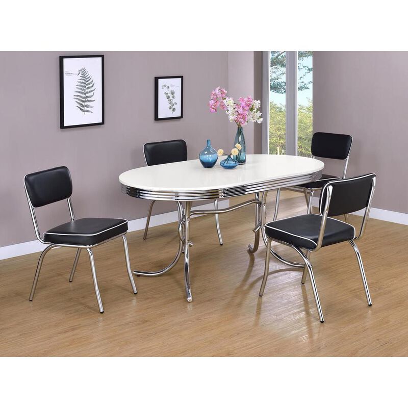 Coaster Retro 5-piece Oval Dining Set Glossy White and Black