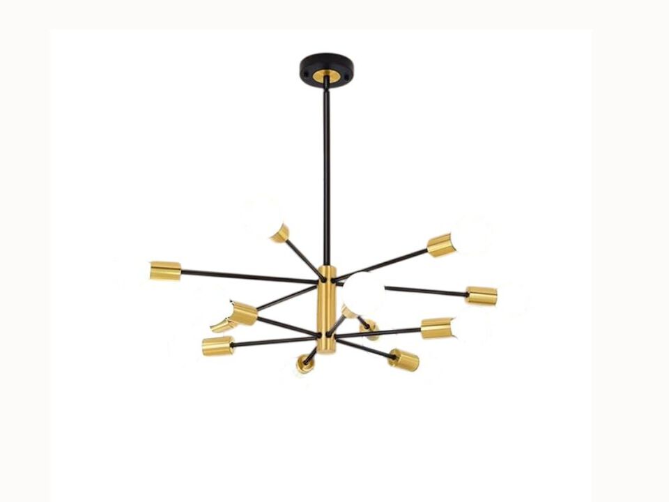 33" Gold & Black Sputnik Chandelier – 12-Light Mid-Century Fixture for Dining Room, Kitchen & Living Room