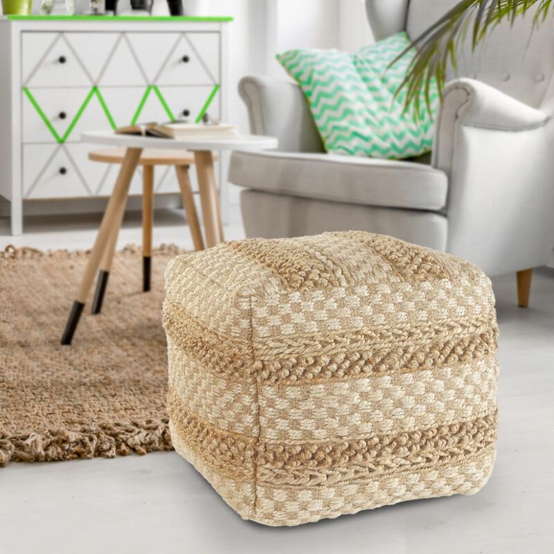 Hivvago 18 Inch Tan Striped Pouf Ottoman