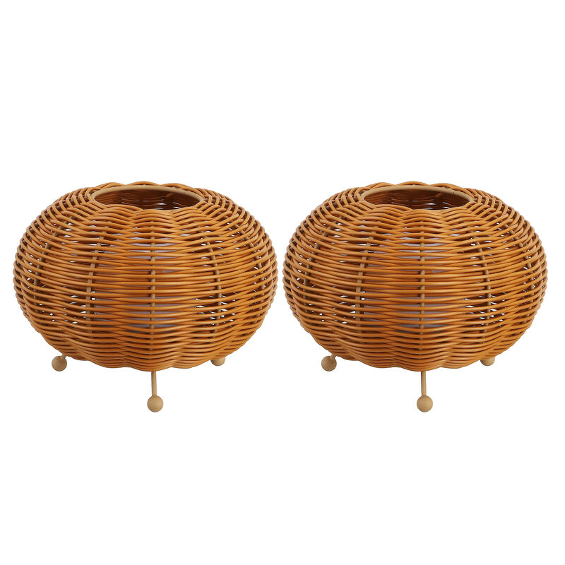 Kairi 5.75" Modern Bohemian Indoor/Outdoor Faux Rattan Lantern Rechargeable/Cordless Dimmable Integrated LED Table Lamp