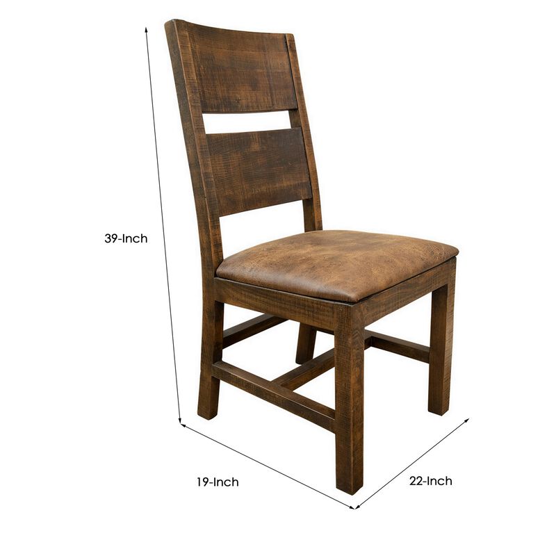 Ross 22 Inch Dining Chairs with Faux Leather Seat, Set of 2, Mango Wood, Dark Brown - Benzara image number 4