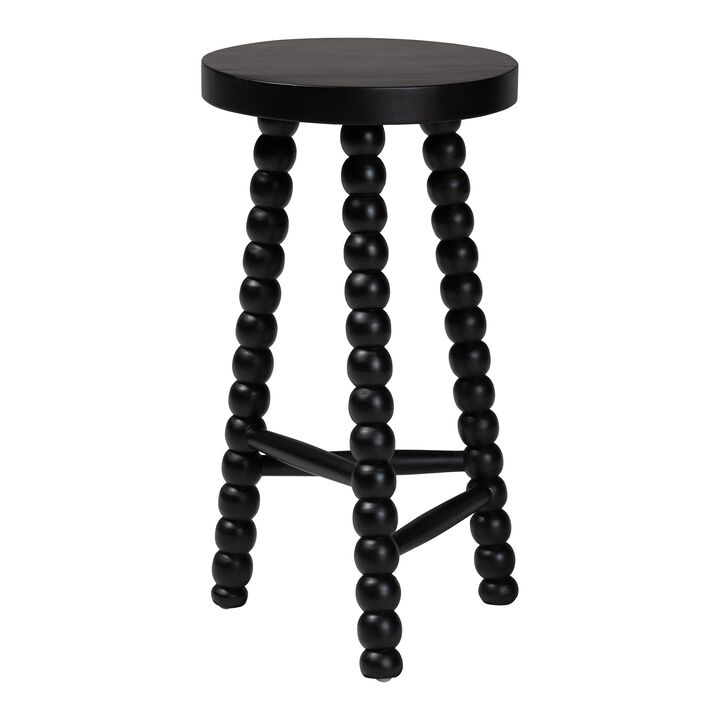 bali & pari David Acacia Wood Bobbin Counter Stool - Sculptural Backless Accent Stool for Kitchen Island or Lounge with Footrest