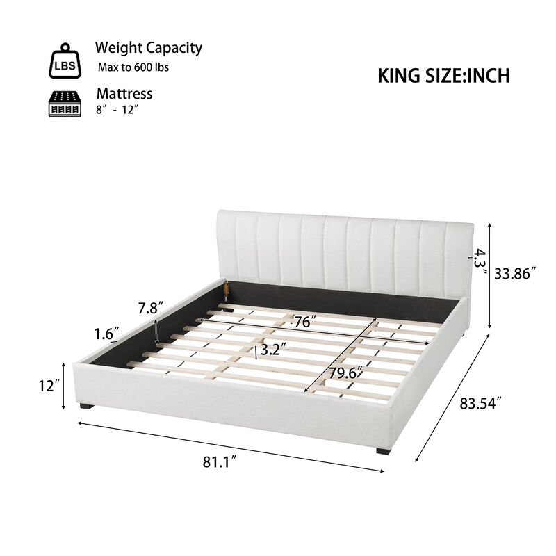 Christopher Knight Home Becky Modern Linen Upholstered Bed Frame with Headboard and Rubberwood Legs image number 2