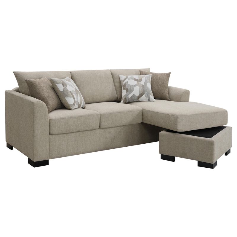 Storia Sleeper Sectional Chaise Sofa, Camel Brown, 4 Pillows, 84 Inch