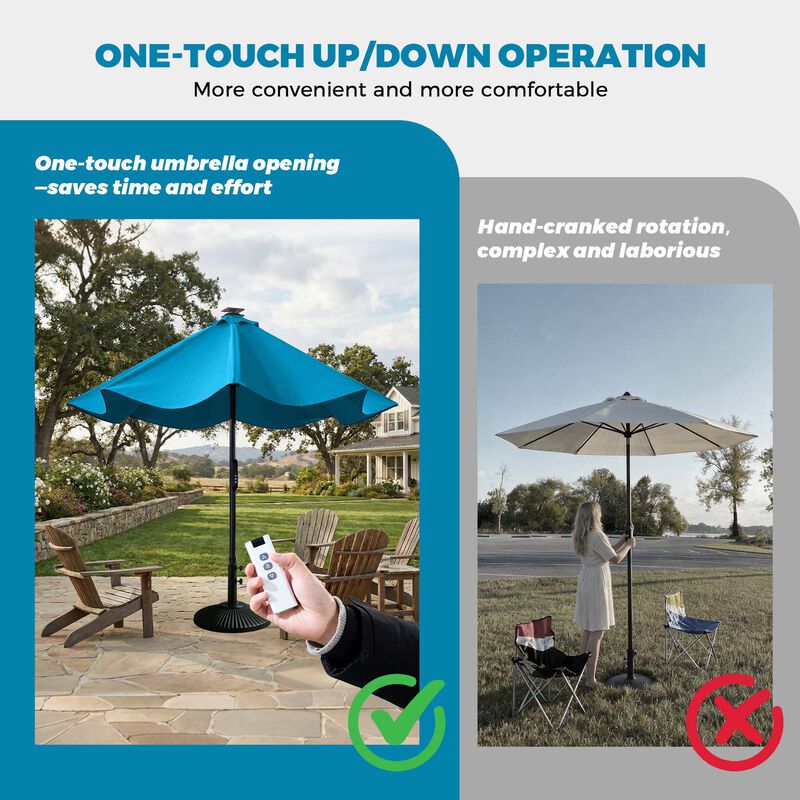 Mondawe 10FT LED Light Market Umbrella One-Touch Electric Patio Umbrella with Remote, Tan image number 6