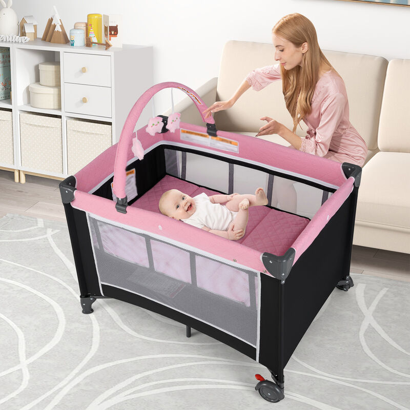 3-in-1 Portable Baby Crib and Playpen with Removable Changing Table and Storage
