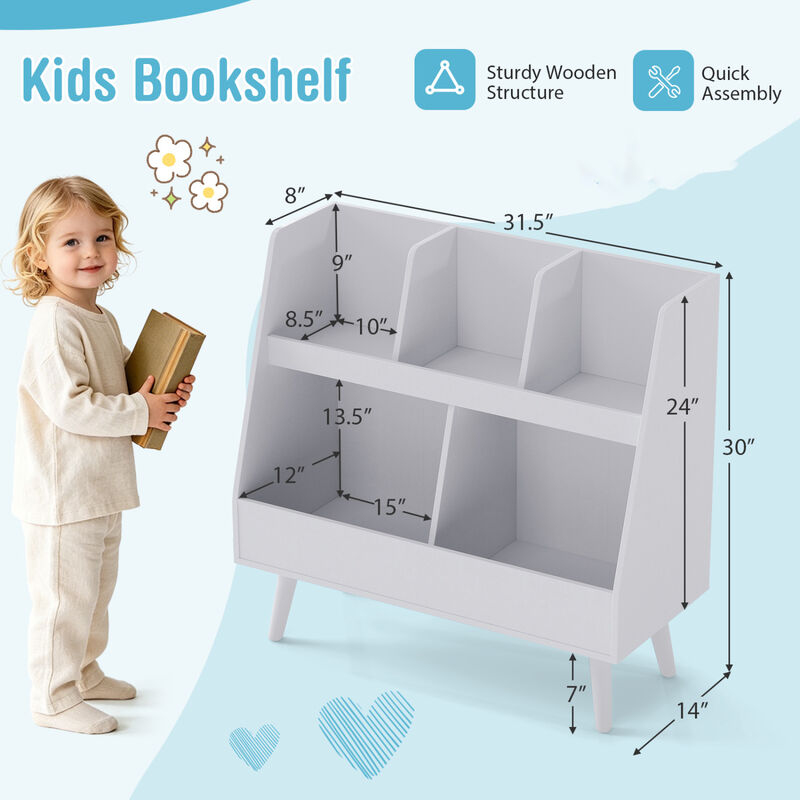 5-Cube Wooden Kids Bookshelf and Toy Organizer with Anti-Tipping Safety Hardware image number 2