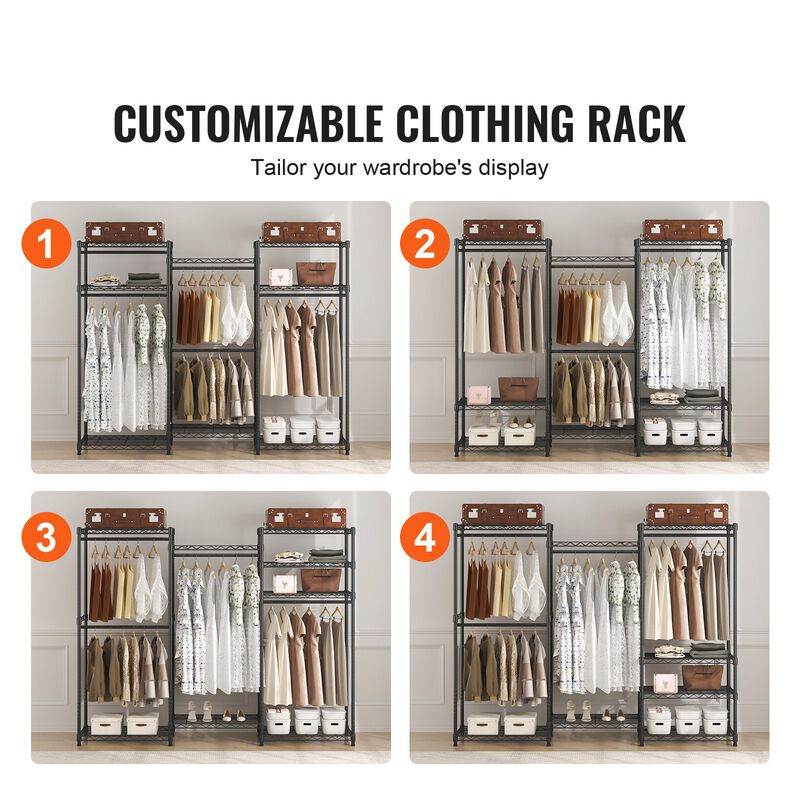 Freestanding Clothes Rack with 4 Hanging Rods, 8 Tiers, Wheels, and 800 lb Capacity