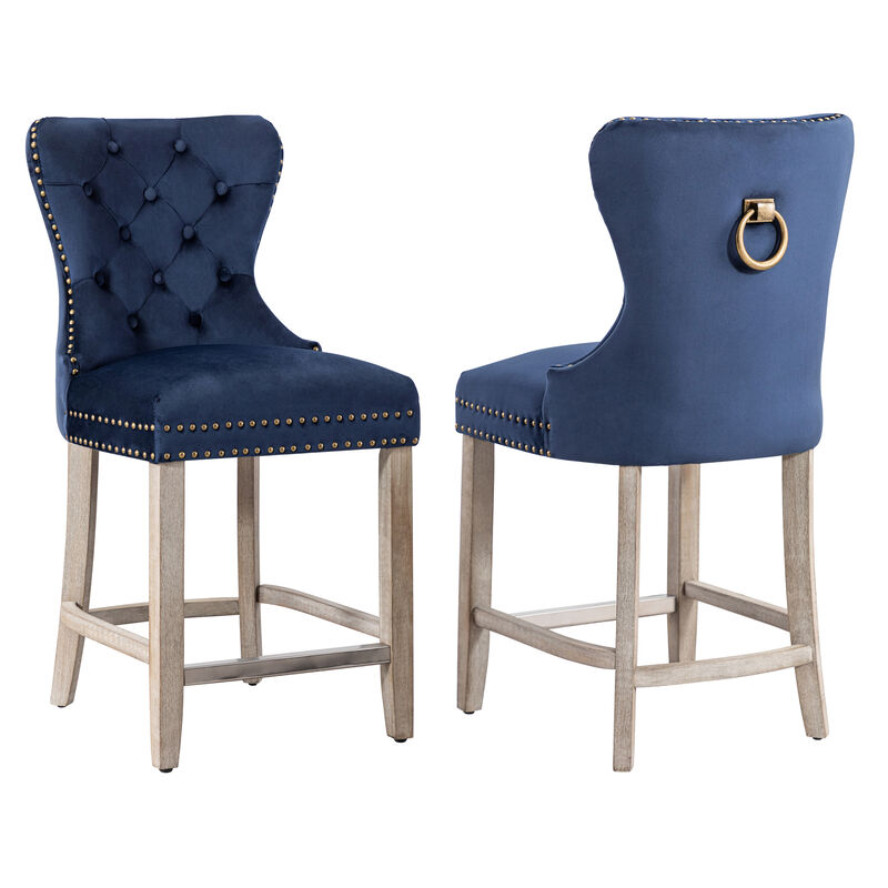 WestinTrends 24" Tufted Velvet Counter Stool (Set of 2)