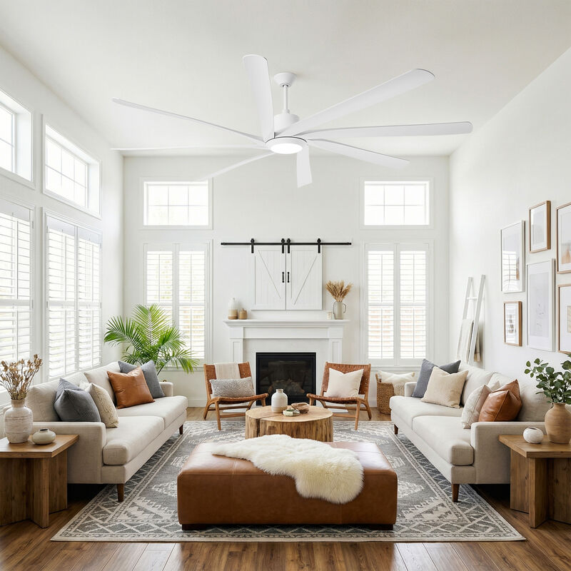 100" Modern Matte White Dimmable Reversible Aero Blade Ceiling Fan with Light and Remote image number 5