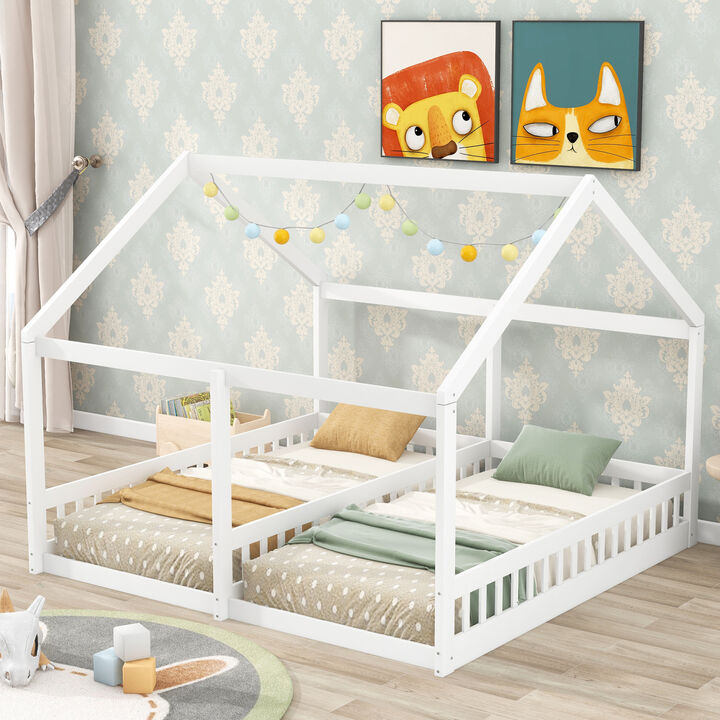 Twin Size House Platform Beds, Two Shared Beds