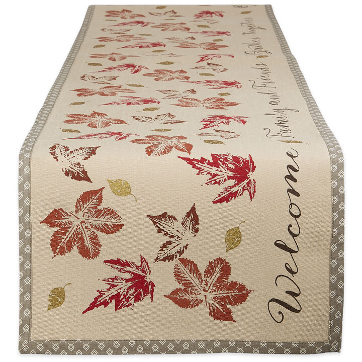 108" Beige and Red Gather Leaves Together Table Runner