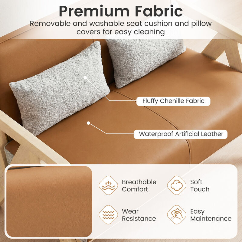 Loveseat Sofa for Small Spaces with Throw Pillows and Rubber Wood Frame image number 4