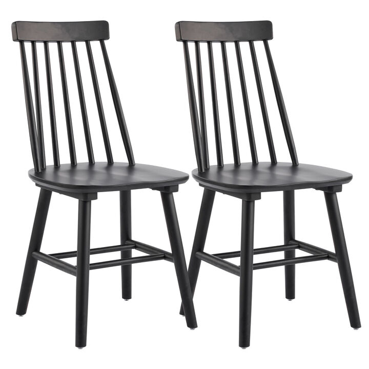 HomeRoots Set of Two Black Solid Wood Windsor Back Dining Side Chairs