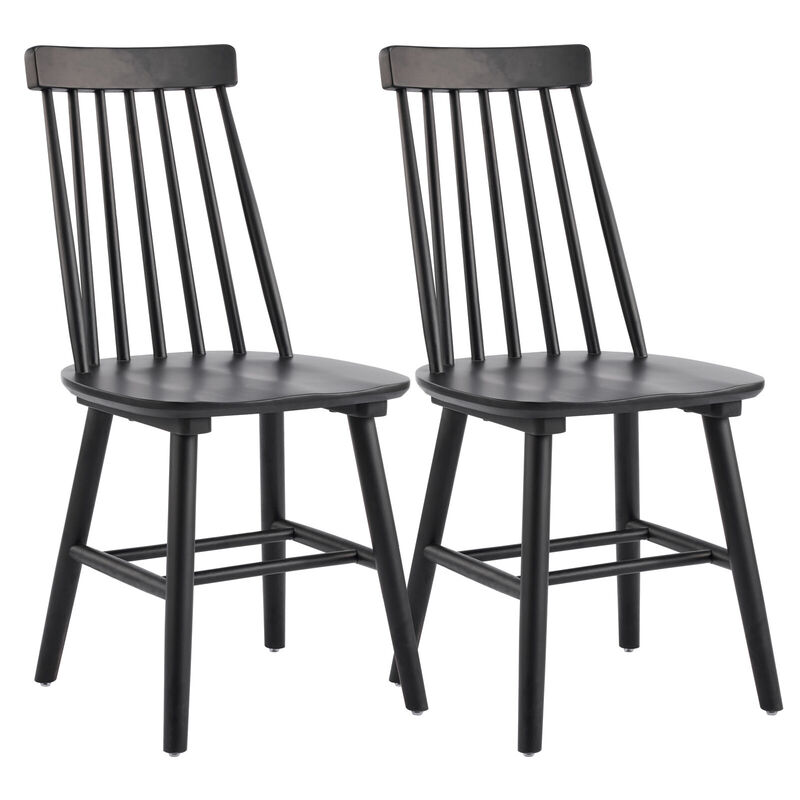 HomeRoots Set of Two Black Solid Wood Windsor Back Dining Side Chairs image number 0