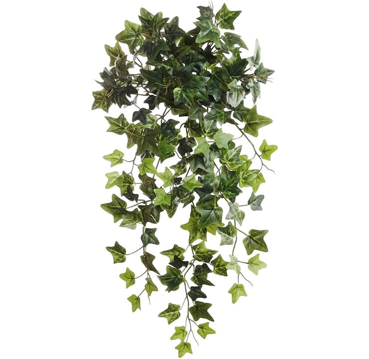 English Ivy Bush, Artificial Ivy Hanging Basket Decor, Window Box, Indoor Decoration or Outdoor Planter - 19" Faux Plant with 204 Leaves