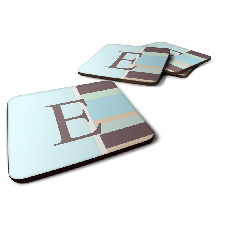 Caroline's Treasures CJ1003-EFC Monogram-Blue Stripes Foam Coasters (Set of 4), Initial Letter E, 3.5 H x 3.5 W, Multicolor
