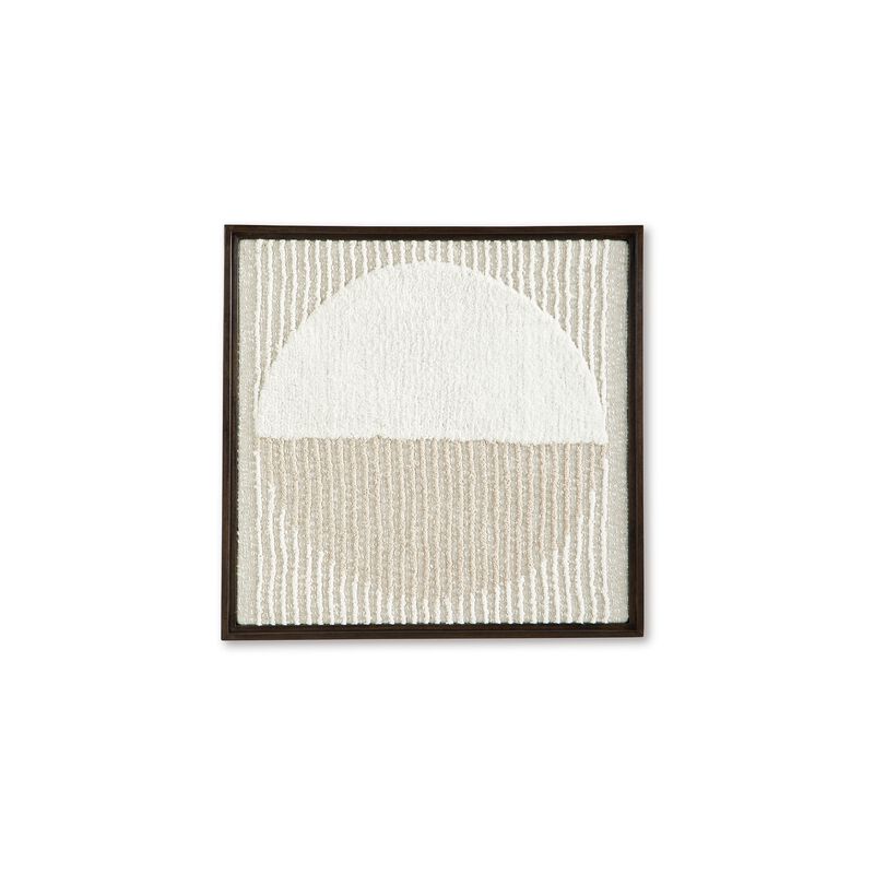 Miji Wall Art Decor, Half Moon Circle Beige White Woven Detail 30 x 30 - Benzara