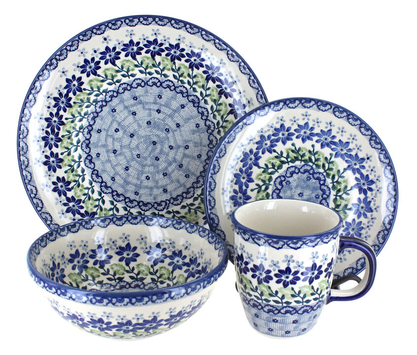 Blue Rose Polish Pottery Halsey 4 PC Place Setting - Service for 1