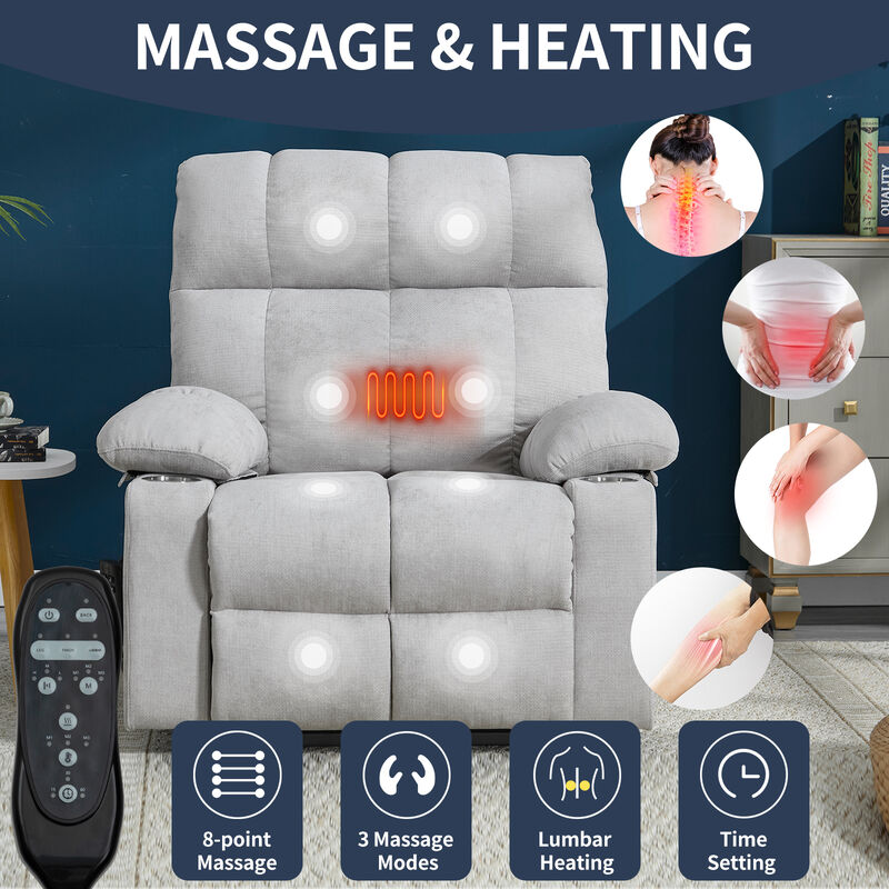 Dual Motor Infinite Position Chenille Power Lift Recliner Chair with Massage and Lumbar Heating