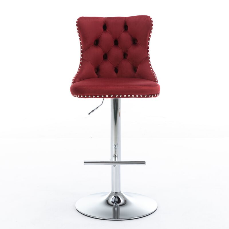 Streamdale Adjustable Swivel Barstools Set in Wine Red image number 0
