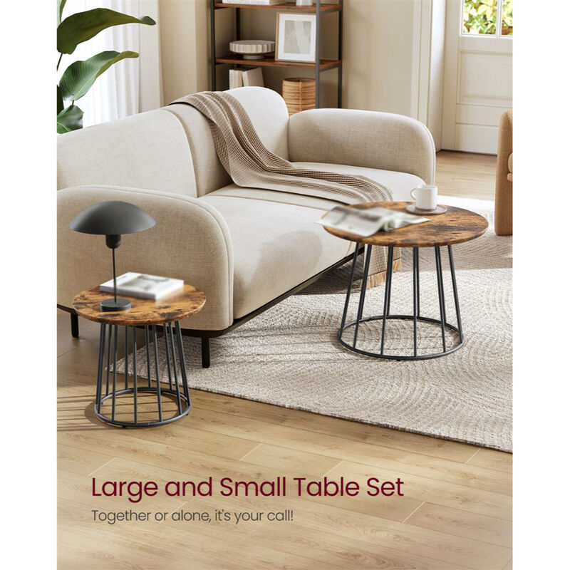 Modern Coffee Table Duo &ndash; Set of 2 Round Tables with Steel Base for Elegant and Functional Living Rooms