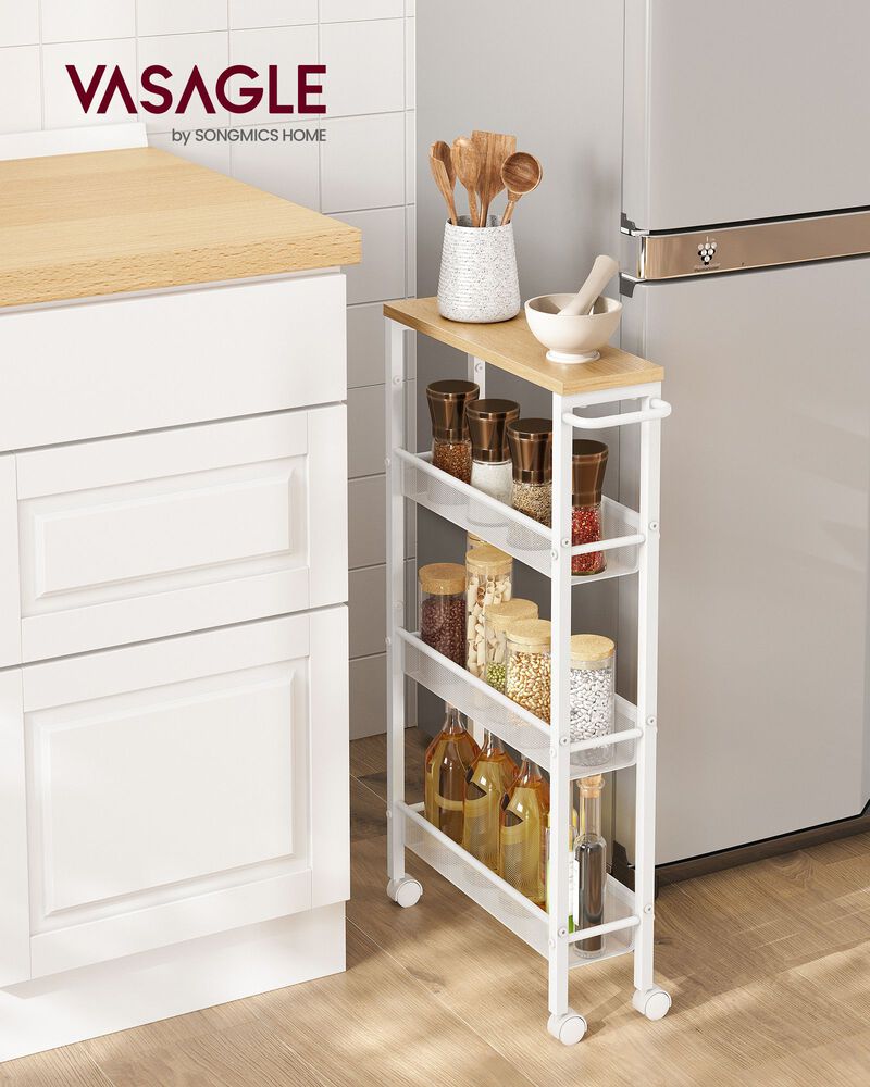 Slim 4-Shelf Rolling Cart &ndash; Compact Organizer with Wheels for Bathroom, Closet, or Kitchen Use