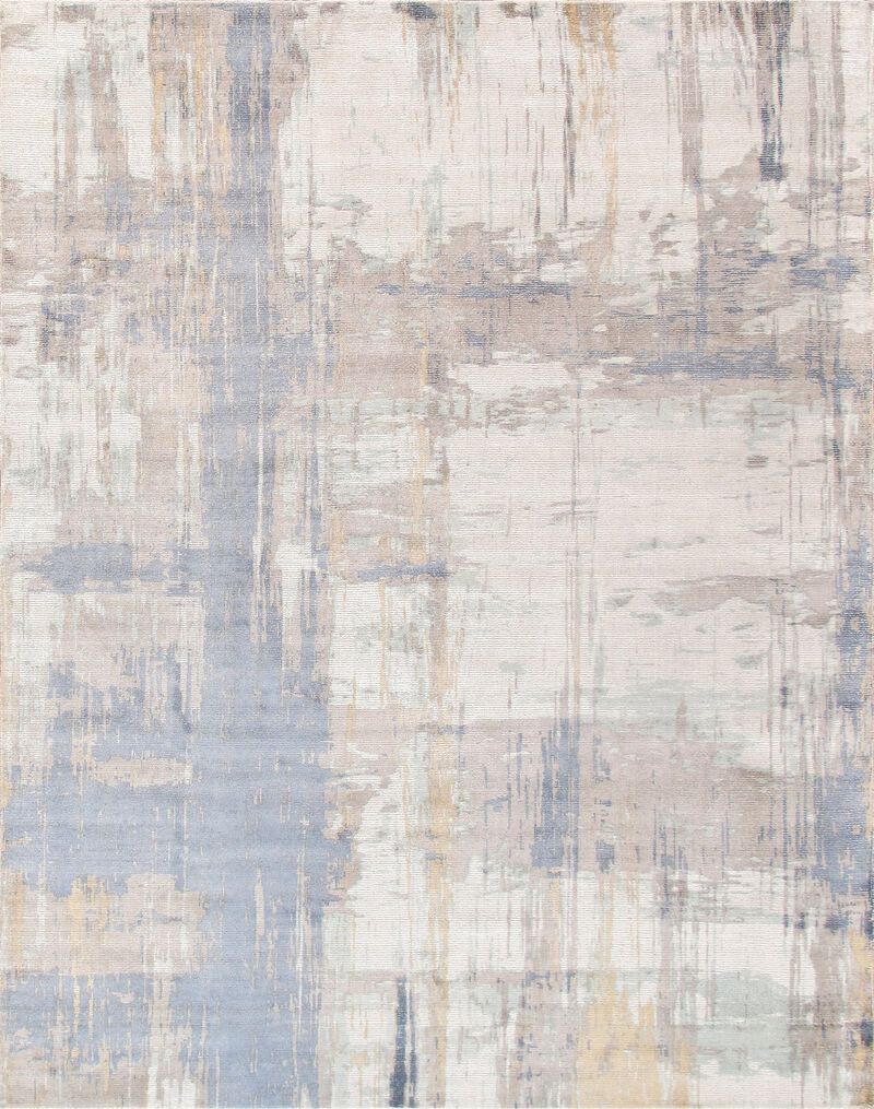 Pasargad Home Modern Hand-Loomed Ivory/Blue Bsilk & Wool Area Rug image number 0