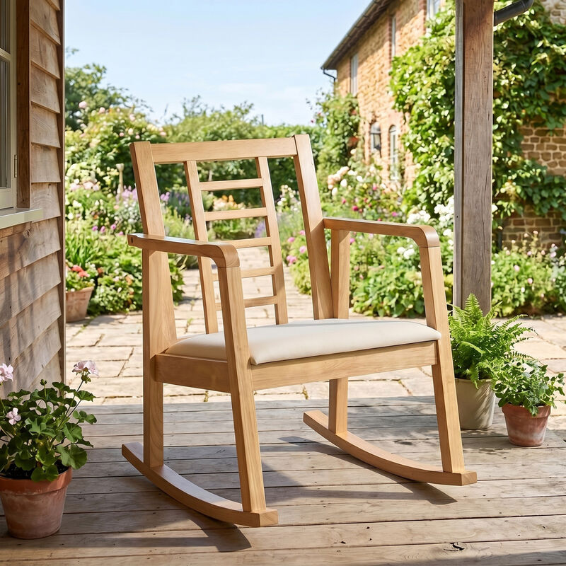 Wooden Rocking Chair Upholstered Seat Ladder Back Living Room Accent Seating image number 4