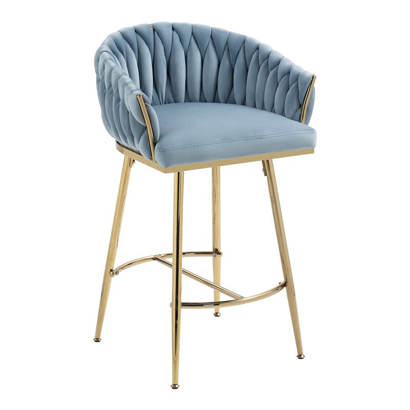 26 Inch Velvet Counter Height Bar Stool with Hand Wave Back and Golden Base for Kitchen Island image number 0