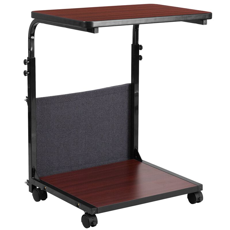 Flash Furniture Charger Mobile Sit-Down, Stand-Up Mahogany Computer Ergonomic Desk with Removable Pouch (Adjustable Range 27'' - 46.5'')
