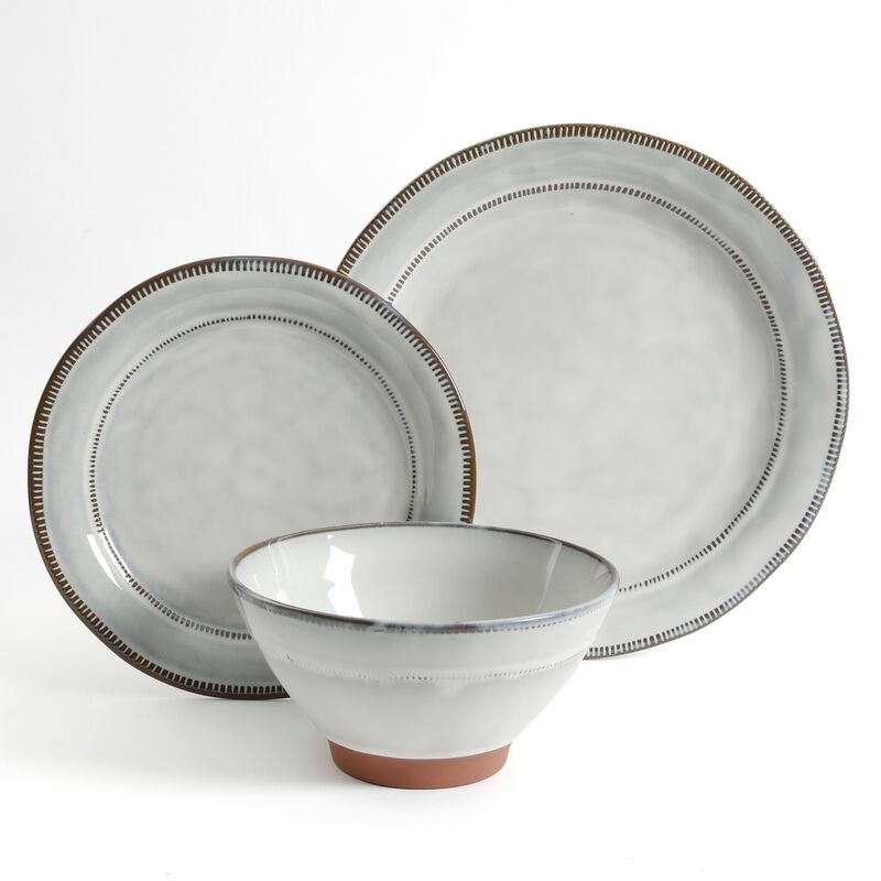Gibson Elite Terranea 12 Piece Stoneware Dinnerware Set in White, Service for 4
