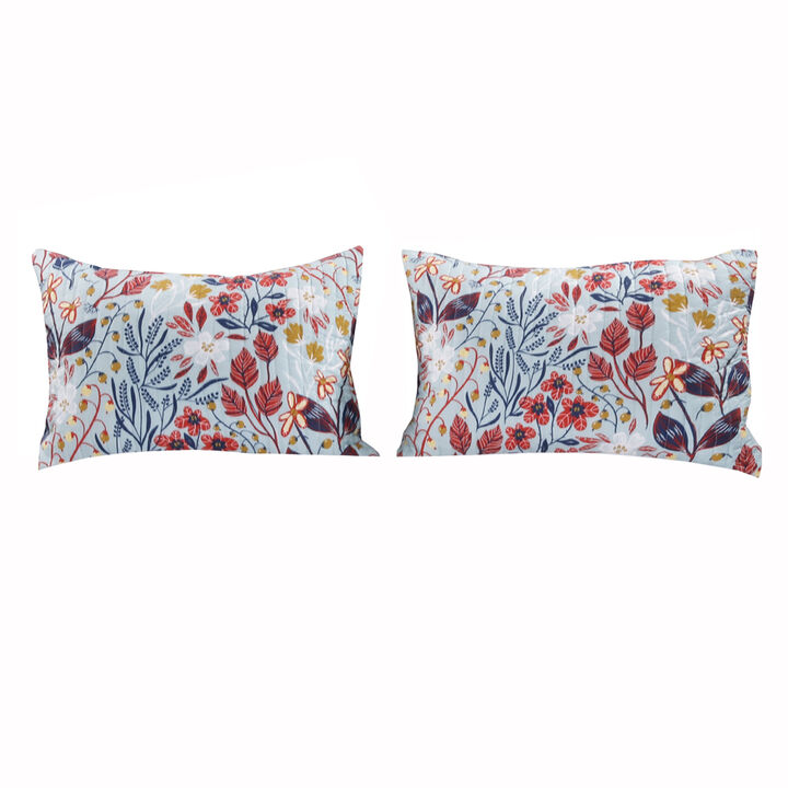 Full Size 3 Piece Polyester Quilt Set with Floral Prints, Multicolor - Benzara