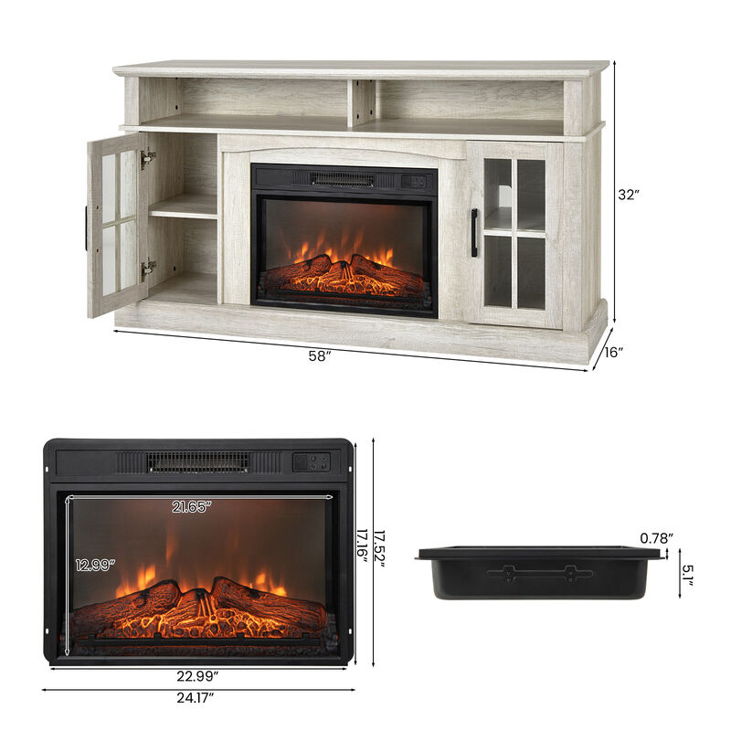 Fireplace TV Stand for TVs with Side Cabinets and Remote Control