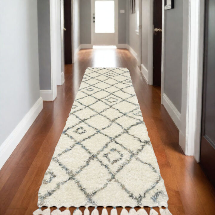HomeRoots Diamond Shag Area Rug With Fringe