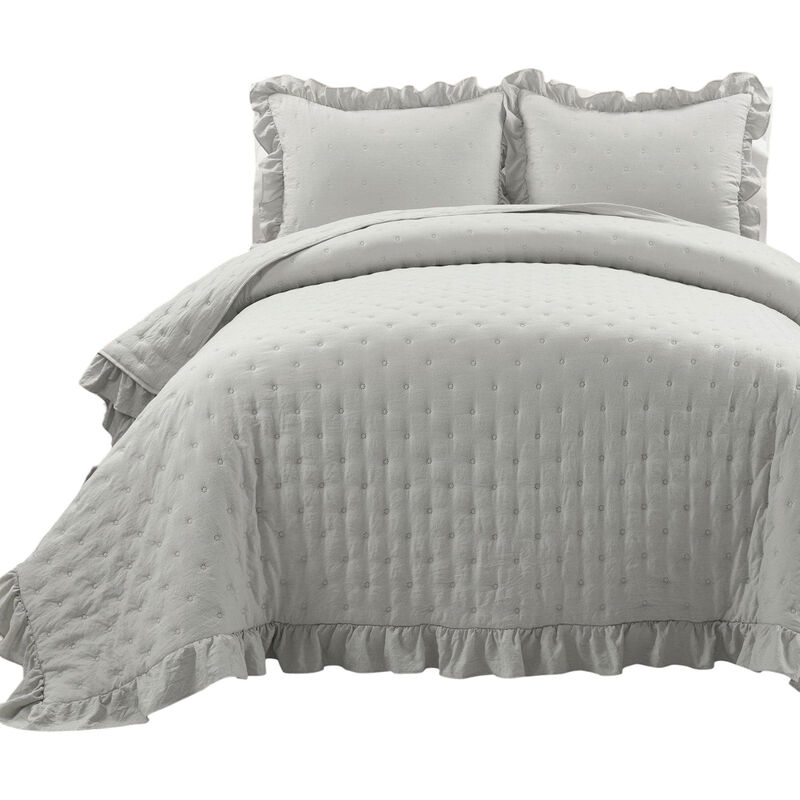 Lightweight Ruffle Reversible Oversized 3-Piece Quilt Set for Bedspread and Comfort