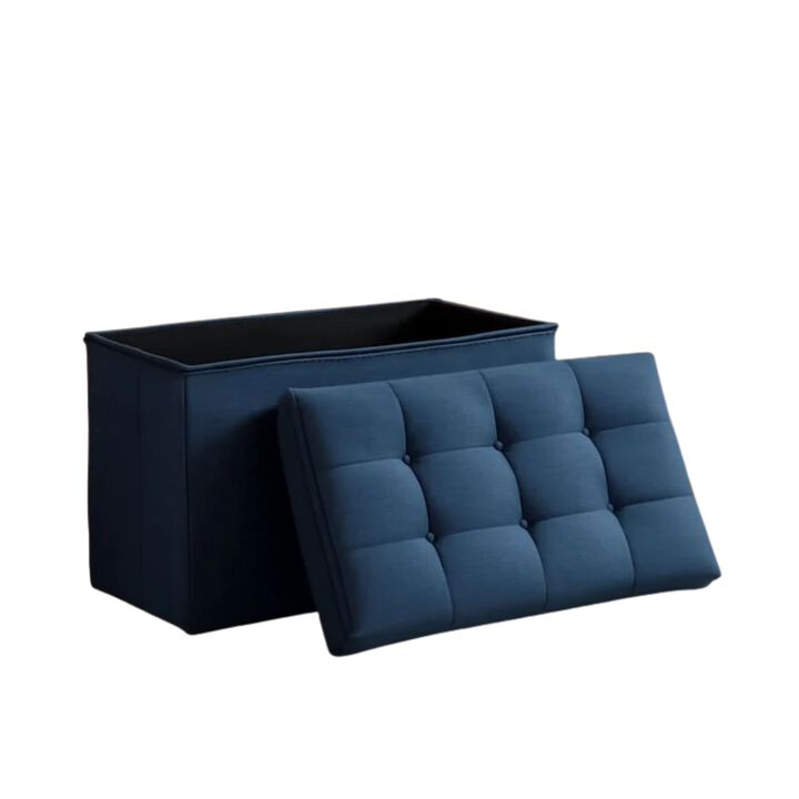 ShipItFurniture 30-Inch Midnight Blue Storage Ottoman - Foldable Bench with 24-Gallon Hidden Storage
