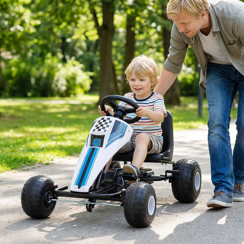 Kids 4 Wheel Pedal Go Kart with Steering Wheel and Safe Handbrake for Backyard image number 1