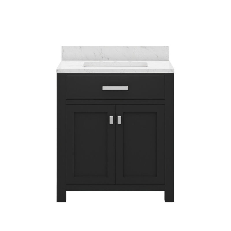 Madison 30 In. Single Sink Carrara White Marble Countertop Bath Vanity in Espresso