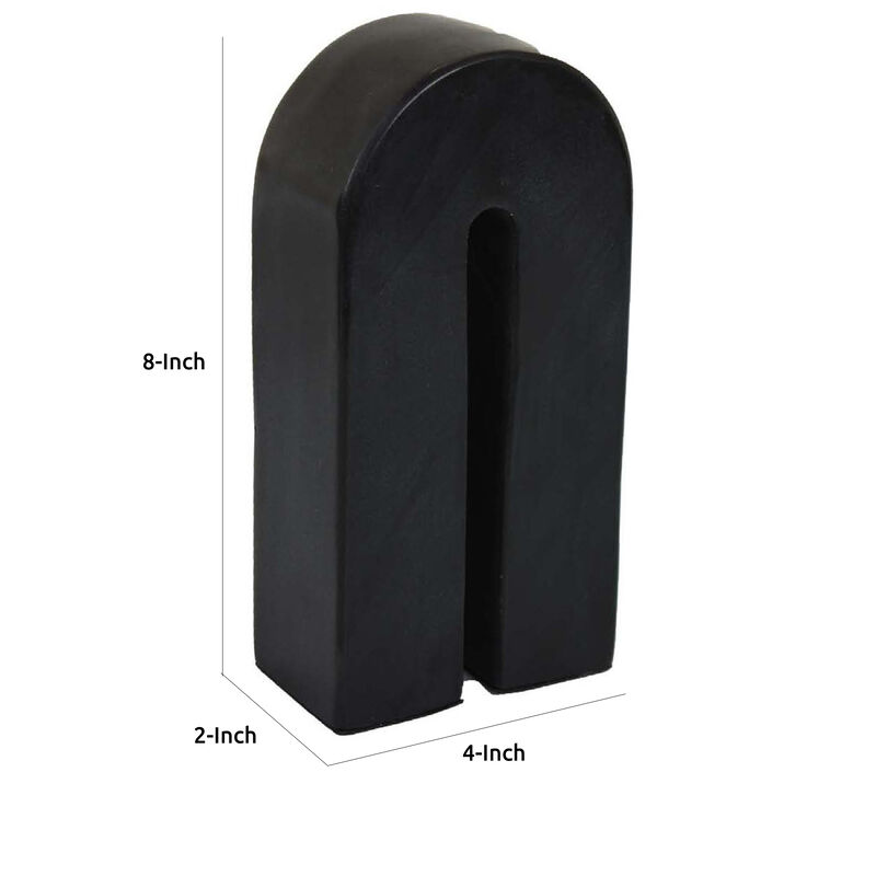 Modern Decorative Arch Sculpture in Matte Black Solid Marble, 8 Inch - Benzara