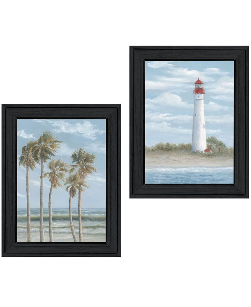 HomeRoots Set Of Two Cape May Lighthouse And Palm Trees Black Framed Wall Art image number 2