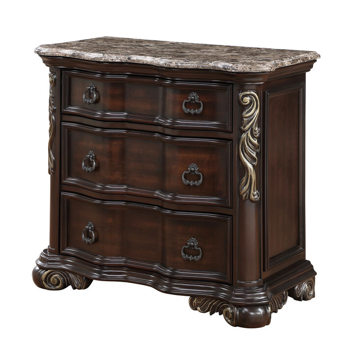 Bella Traditional Wood Nightstand with 3 Drawers, Fully Assembled Bedside Storage Table